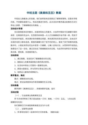 幼儿园中班主题《美美和丑丑》教案 包含反思预览