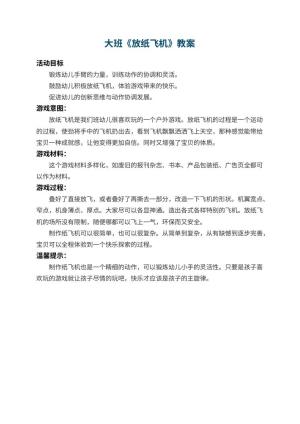 幼儿园大班教案《放纸飞机》