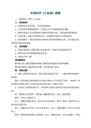 幼儿园中班科学《小车迷》教案 包含反思预览
