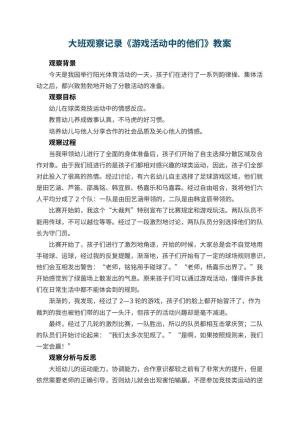 幼儿园大班观察记录《游戏活动中的他们》 包含反思预览