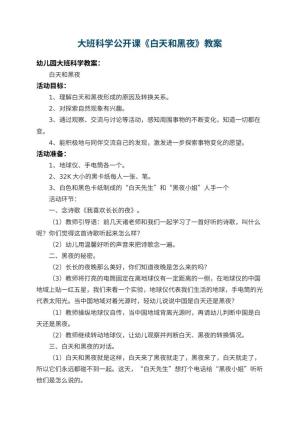 幼儿园大班科学公开课教案《白天和黑夜》 包含反思预览