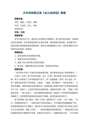 幼儿园大中班观察记录《合力运地毯》 包含反思预览