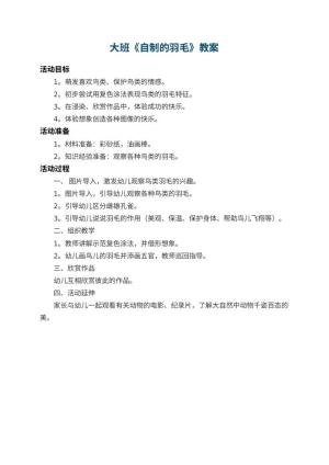 幼儿园大班教案《自制的羽毛》