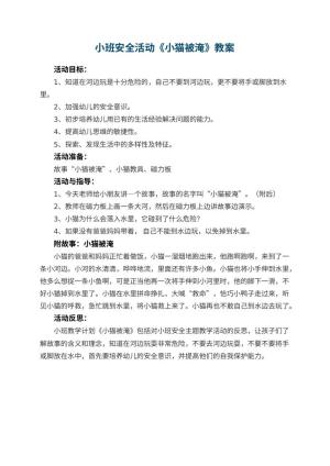 幼儿园小班安全活动教案《小猫被淹》 包含反思预览