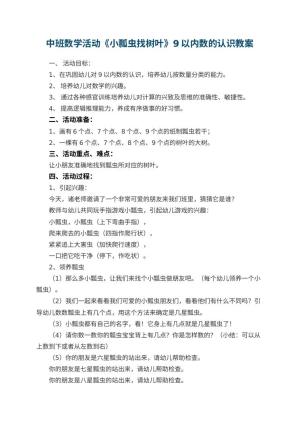 幼儿园中班数学活动《小瓢虫找树叶》9以内数的认识教案 包含反思预览