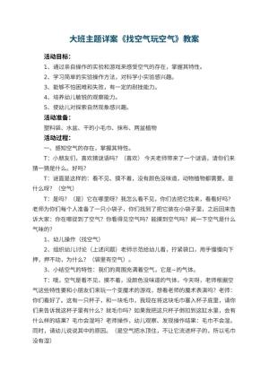 幼儿园大班主题详案教案《找空气玩空气》 包含反思预览