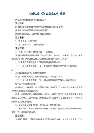 幼儿园大班社会教案《你会怎么办》 包含反思预览