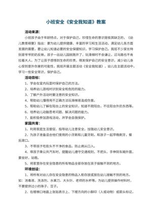 幼儿园小班安全教案《安全我知道》 包含反思预览