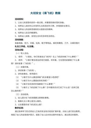 幼儿园大班安全教案《乘飞机》 包含反思预览