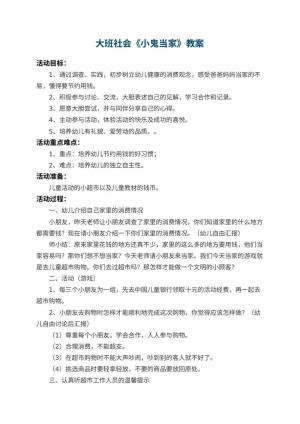 幼儿园大班社会教案《小鬼当家》 包含反思