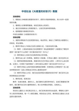 幼儿园中班社会教案《大楼里的好孩子》 包含反思预览