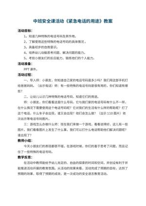 幼儿园中班安全课教案活动《紧急电话的用途》 包含反思预览