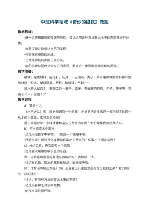 幼儿园中班科学领域教案《奇妙的磁铁》 包含反思预览