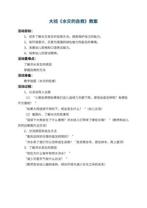 幼儿园大班教案《水灾的自救》 包含反思预览