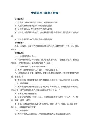 幼儿园中班美术教案《菠萝》 包含反思预览