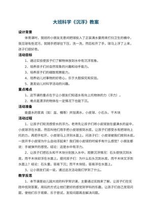 幼儿园大班科学教案《沉浮》 包含反思预览