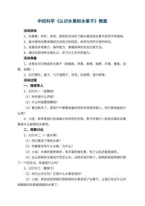 幼儿园中班科学教案《认识水果和水果干》 包含反思预览