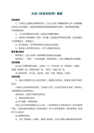 幼儿园大班教案《多变的世界》 包含反思预览