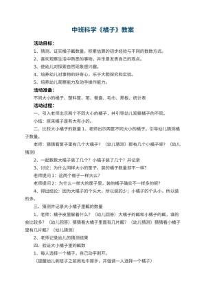 幼儿园中班科学教案《橘子》 包含反思预览
