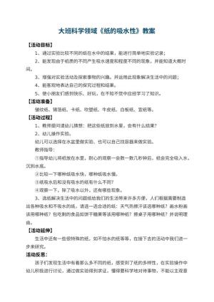 幼儿园大班科学领域教案《纸的吸水性》 包含反思预览