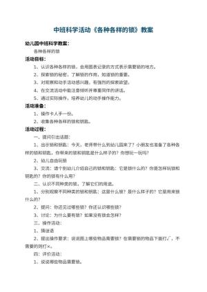 幼儿园中班科学活动教案《各种各样的锁》 包含反思