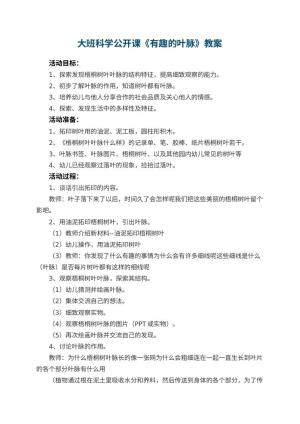 幼儿园大班科学公开课教案《有趣的叶脉》 包含反思预览