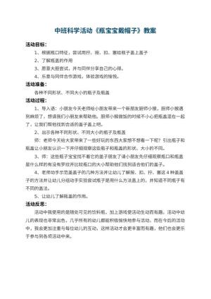 幼儿园中班科学活动教案《瓶宝宝戴帽子》 包含反思预览