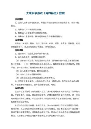 幼儿园大班科学游戏教案《电的秘密》 包含反思预览