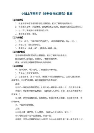 幼儿园小班上学期科学教案《各种各样的肥皂》 包含反思预览