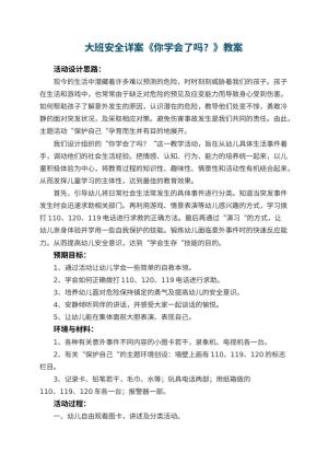幼儿园大班安全教案详案《你学会了吗？》 包含反思预览