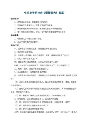 幼儿园小班上学期社会教案《慢慢长大》 包含反思