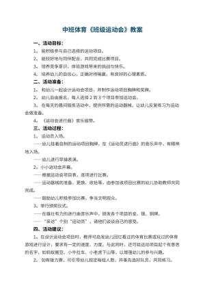 幼儿园中班体育教案《班级运动会》 包含反思