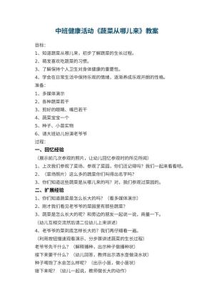 幼儿园中班健康活动教案《蔬菜从哪儿来》 包含反思预览
