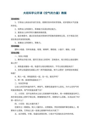 幼儿园大班科学公开课教案《空气的力量》 包含反思预览