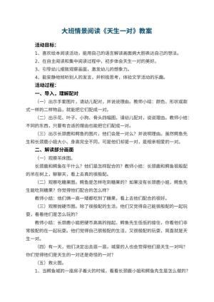 幼儿园大班情景阅读教案《天生一对》