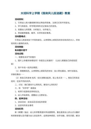 幼儿园大班科学上学期教案《我和风儿捉迷藏》 包含反思