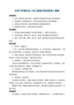 幼儿园大班下学期社会教案《鸟儿是我们的好朋友》 包含反思