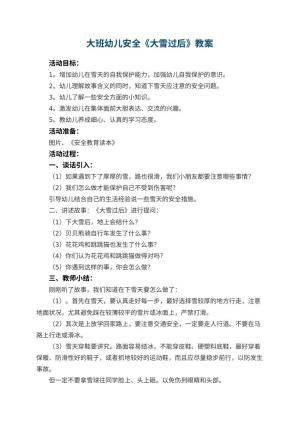 幼儿园大班幼儿安全教案《大雪过后》 包含反思预览