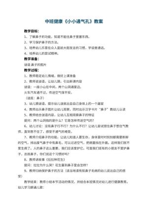 幼儿园中班健康优秀教案《小小通气孔》 包含反思预览
