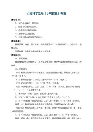 幼儿园小班科学活动教案《小鸭捉鱼》 包含反思预览