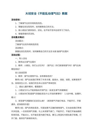 幼儿园大班安全教案《不能乱动煤气灶》 包含反思预览
