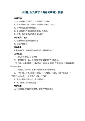 幼儿园小班社会及教学《教案美丽的蝴蝶》 包含反思预览