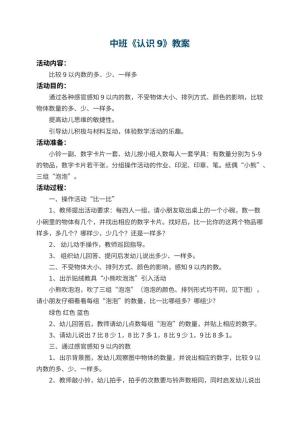 幼儿园中班教案《认识9》
