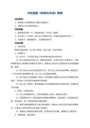 幼儿园中班健康教案《神奇的布袋》 包含反思预览