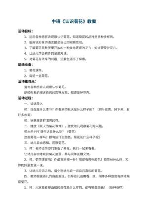 幼儿园中班教案《认识菊花》 包含反思预览