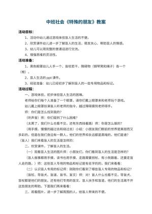 幼儿园中班社会教案《特殊的朋友》
