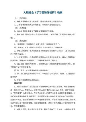 幼儿园大班社会优秀教案《学习雷锋好榜样》 包含反思预览