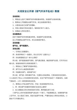 幼儿园大班安全公开课教案《煤气开关不乱动》 包含反思预览