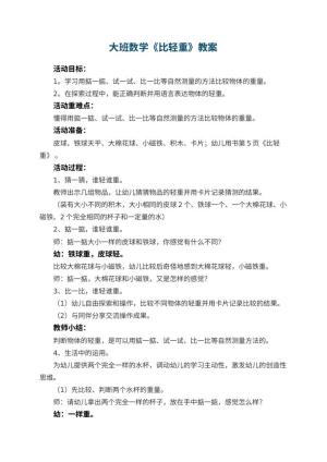 幼儿园大班数学优秀教案《比轻重》 包含反思预览