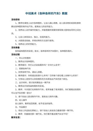幼儿园中班美术教案《各种各样的汽车》 包含反思预览